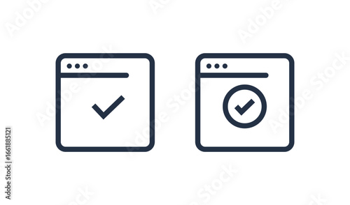 Two digital windows displaying a checkmark symbol for confirmation or completion