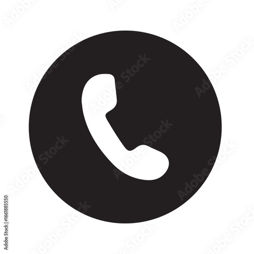Modern black circle icon of a white telephone handset symbol for communication and contact