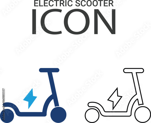 Electric scooter icons, Line art icons design. Containing car, bike, plane, train, bicycle, motorbike, bus, and scooter icons. Solid icon collection.