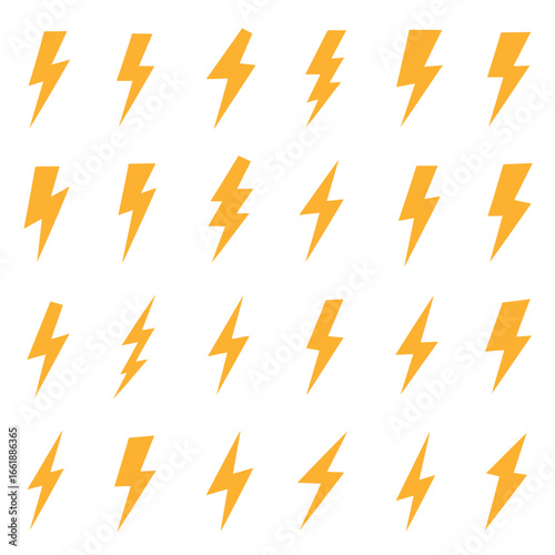 Lightning bolt vector icon set, black lightning icon designs on white background.