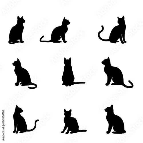 Cat silhouette set in white background