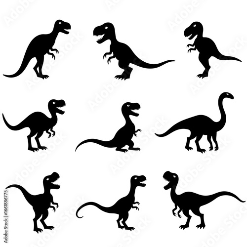Dinosaurs silhouette set in white background