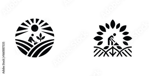 Farmer and gardener working outdoors  logotype vector logo art design