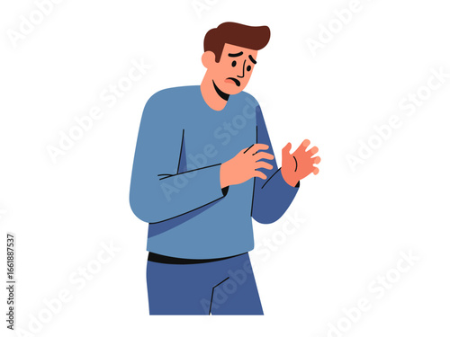 Worried Man: A Man with concerned expression, representing a spectrum of emotions like anxiety, fear, or distress. This illustration style communicates a relatable human experience.