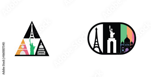 Famous global landmarks scene logotype vector logo illustration design