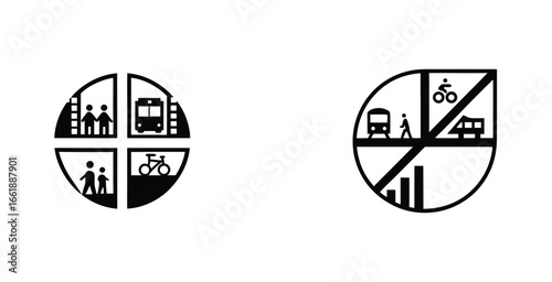 Modern urban commuting scene street side logotype vector logo design