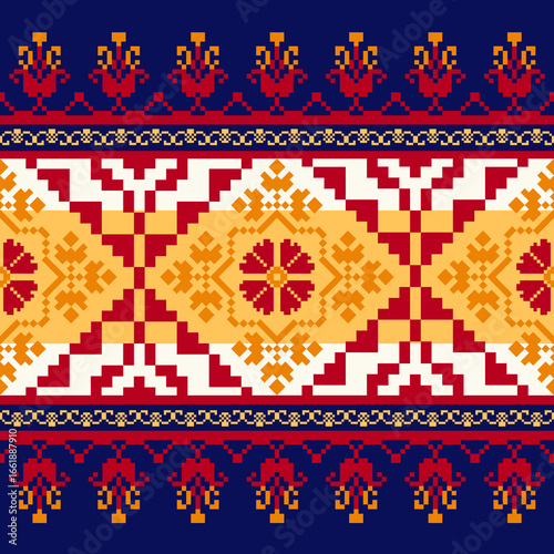 Traditional 
Cross-Stitch Embroidery - Detailed Vector
Illustration for Textile Print Design