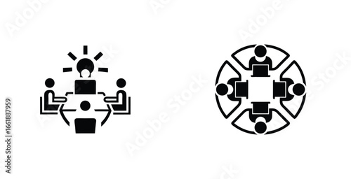 Office team gathered around a conference table logotype vector logo art design