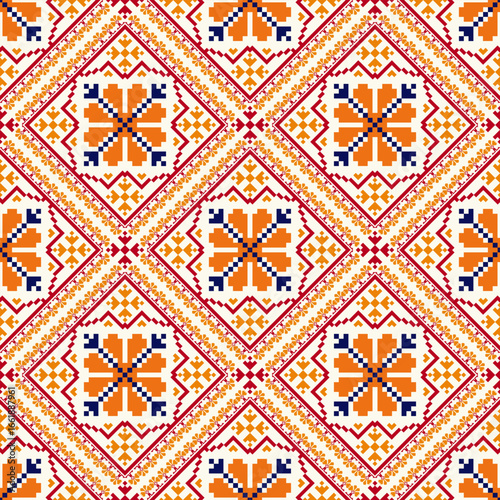 Traditional 
Cross-Stitch Embroidery - Detailed Vector
Illustration for Textile Print Design