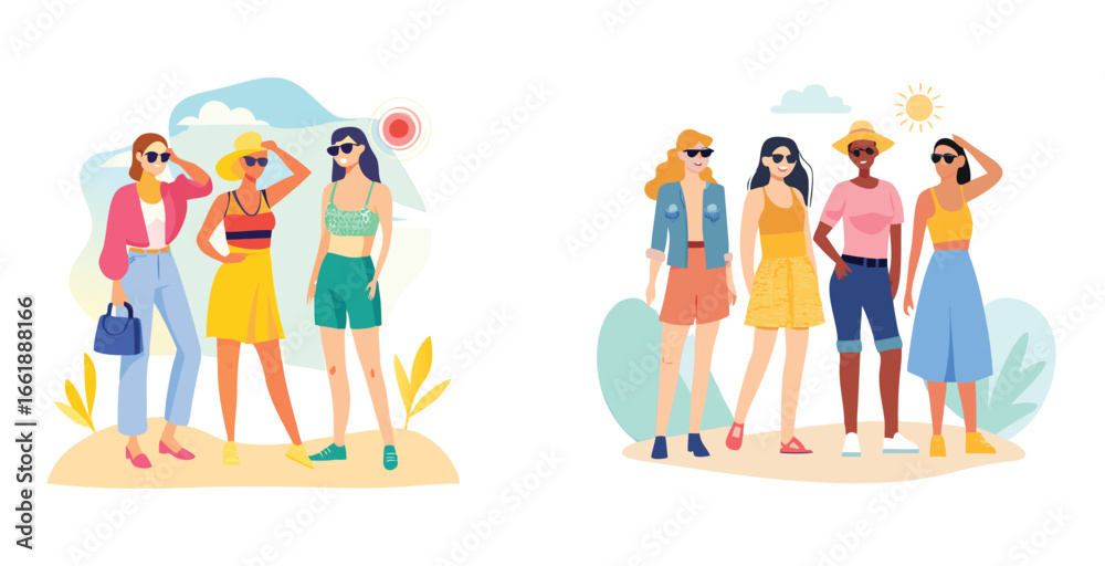 Fototapeta premium Stylish summer casual outfits worn by models logotype vector logo design