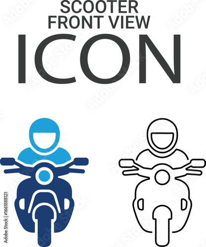 Scooter front view icons, Line art icons design. Containing car, bike, plane, train, bicycle, motorbike, bus, and scooter icons. Solid icon collection.