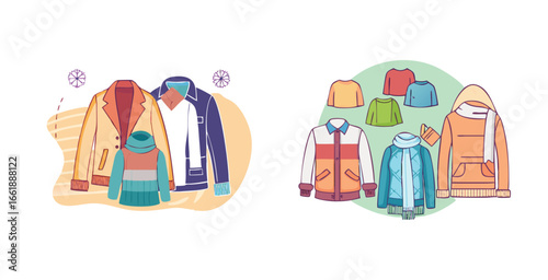 Stylish casual winter cozy layering outfits vector art design illustration