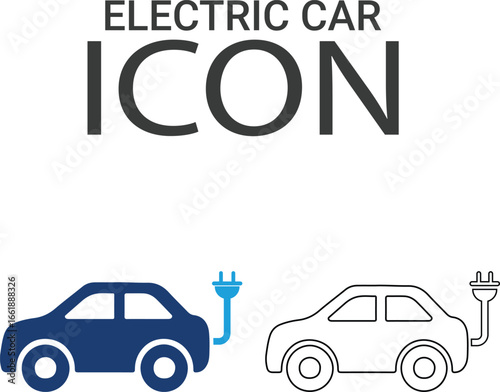 Electric car icons, Line art icons design. Containing car, bike, plane, train, bicycle, motorbike, bus, and scooter icons. Solid icon collection.