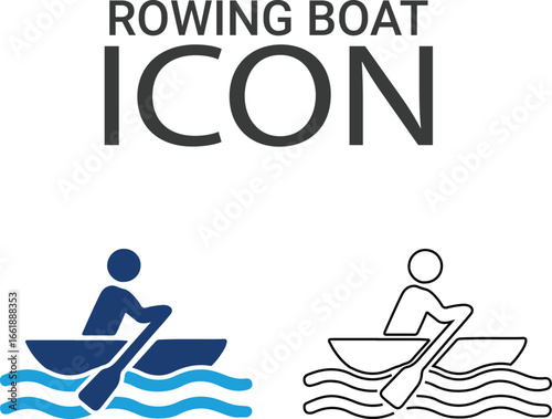 Rowing boat icons, Line art icons design. Containing car, bike, plane, train, bicycle, motorbike, bus, and scooter icons. Solid icon collection.