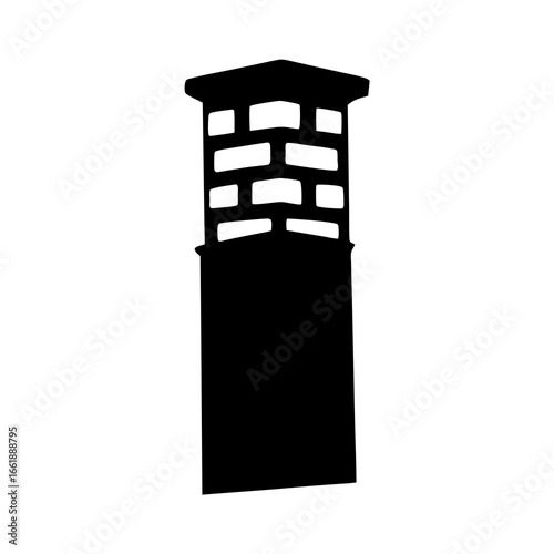 Solid black silhouette depiction of a brick chimney structure with detail