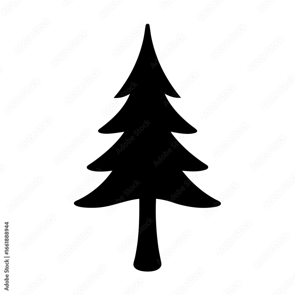 Obraz premium Stylized Single Evergreen Tree Silhouette Image Isolated on a White Background