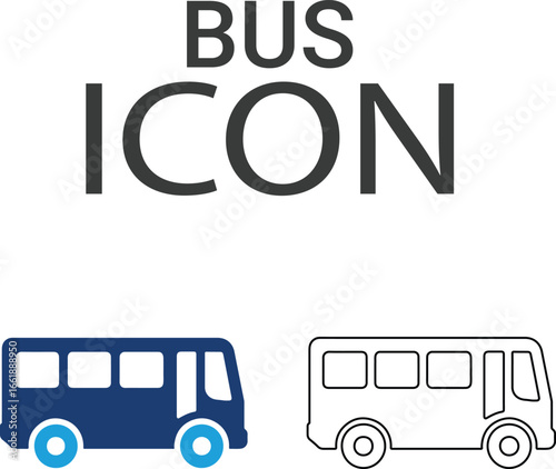 Bus icons, Line art icons design. Containing car, bike, plane, train, bicycle, motorbike, bus, and scooter icons. Solid icon collection.