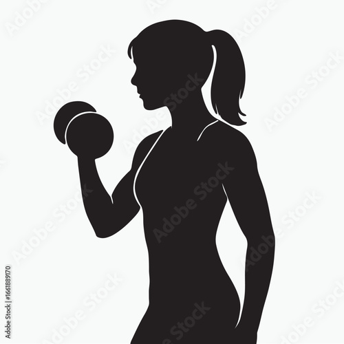 Silhouette of Fit Woman Lifting Dumbbell – Bicep Curl Side Profile