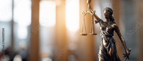 The Lady Justice Statue Symbolizing Law and Fairness in a Courtroom Setting