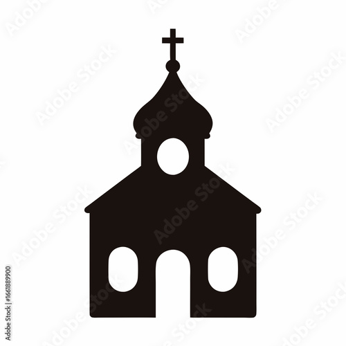A simple yet elegant silhouette of a church against a white background