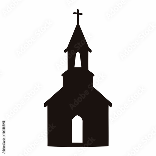 Silhouette of a quaint church building with a cross on top