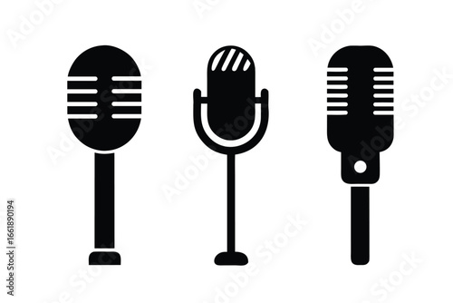 set of three black microphone designs vector silhouette