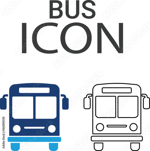 Bus icons, Line art icons design. Containing car, bike, plane, train, bicycle, motorbike, bus, and scooter icons. Solid icon collection.