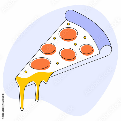 Vector art of modern pepperoni pizza slice with melting cheese, a tasty italian fast food meal for dinner