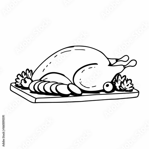 Vector art of roasted turkey on a wooden board, perfect for thanksgiving or any festive occasion