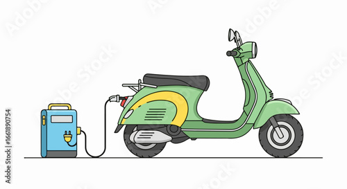 Retro Electric Scooter Charging Station Illustration.