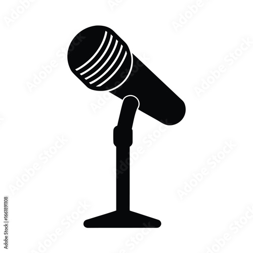 microphone on stand for recording vector silhouette