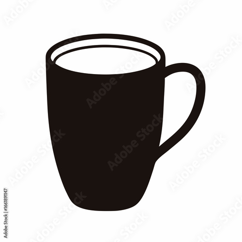 Simple Black Mug Icon for Coffee or Tea, isolated on white backdrop