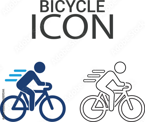 Bicycle icons, Line art icons. Containing car, bike, plane, train, bicycle, motorbike, bus, and scooter icons. Solid icon collection.