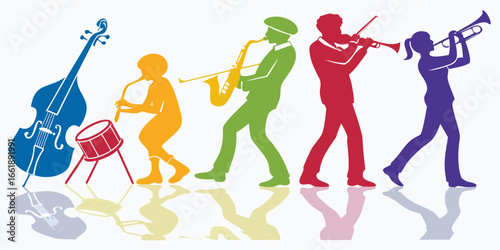 Vibrant vector musicians playing instruments for a lively jazz performance