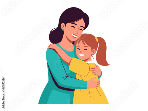 Embrace of Motherly Love: a graphic representation of a mother and daughter, enfolded in a warm hug that embodies the essence of maternal affection.