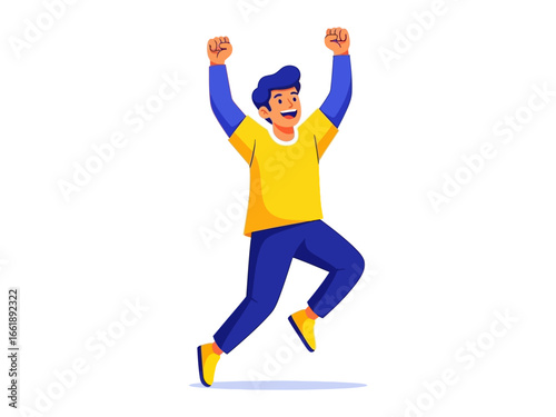 Success Celebration: A cheerful character celebrates a triumph, symbolizing achievement, joy, and the exhilaration of victory.