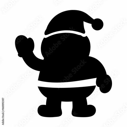 Silhouette illustration of cartoon Santa Claus figure waving his gloved hand