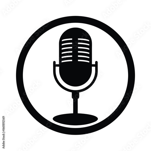 podcast microphone on circular base vector silhouette