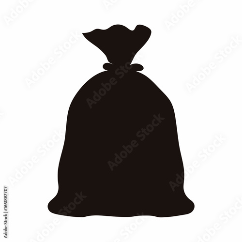 Silhouette of a large sack tied at the top, mysterious contents inside