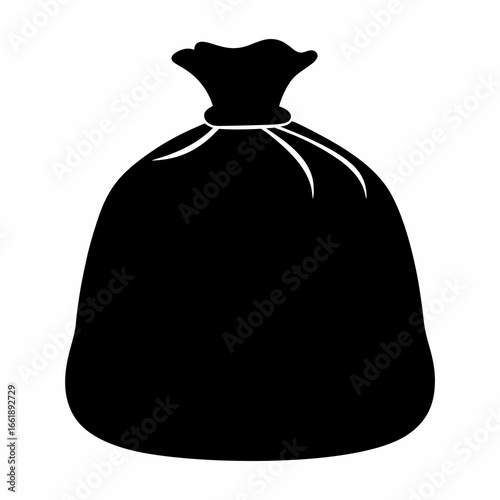 A full sack in silhouette, tied at the top and brimming, isolated