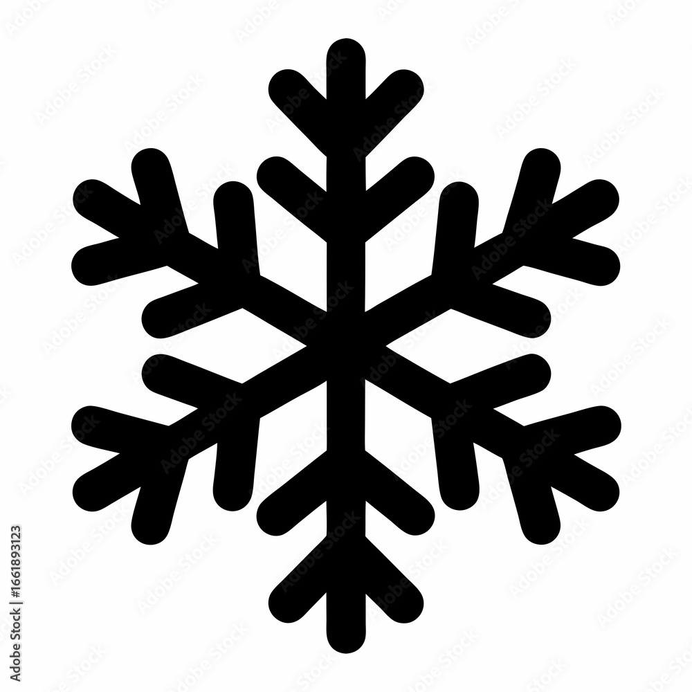 Obraz premium Simple Black Snowflake Icon with Rounded Edges on White Background Image