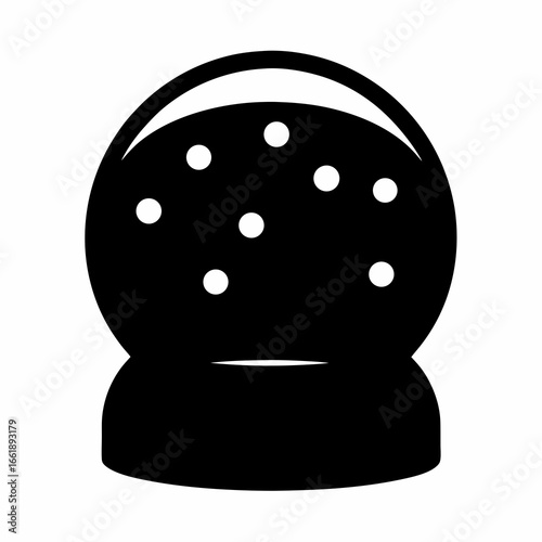 Silhouette of a snow globe with white dots inside a dark ball