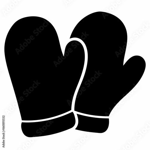Pair of black mittens illustrated in a simple winter themed graphic