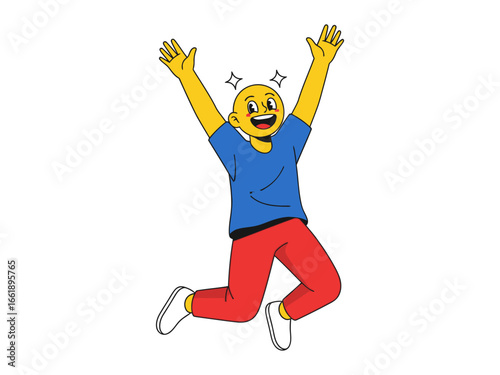 Joyful Leap: A vibrant illustration of a person leaping with unbridled joy, arms raised, showcasing pure happiness.