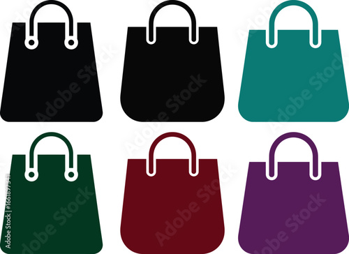 Collection of six colorful shopping bags in a grid pattern for retail and commerce