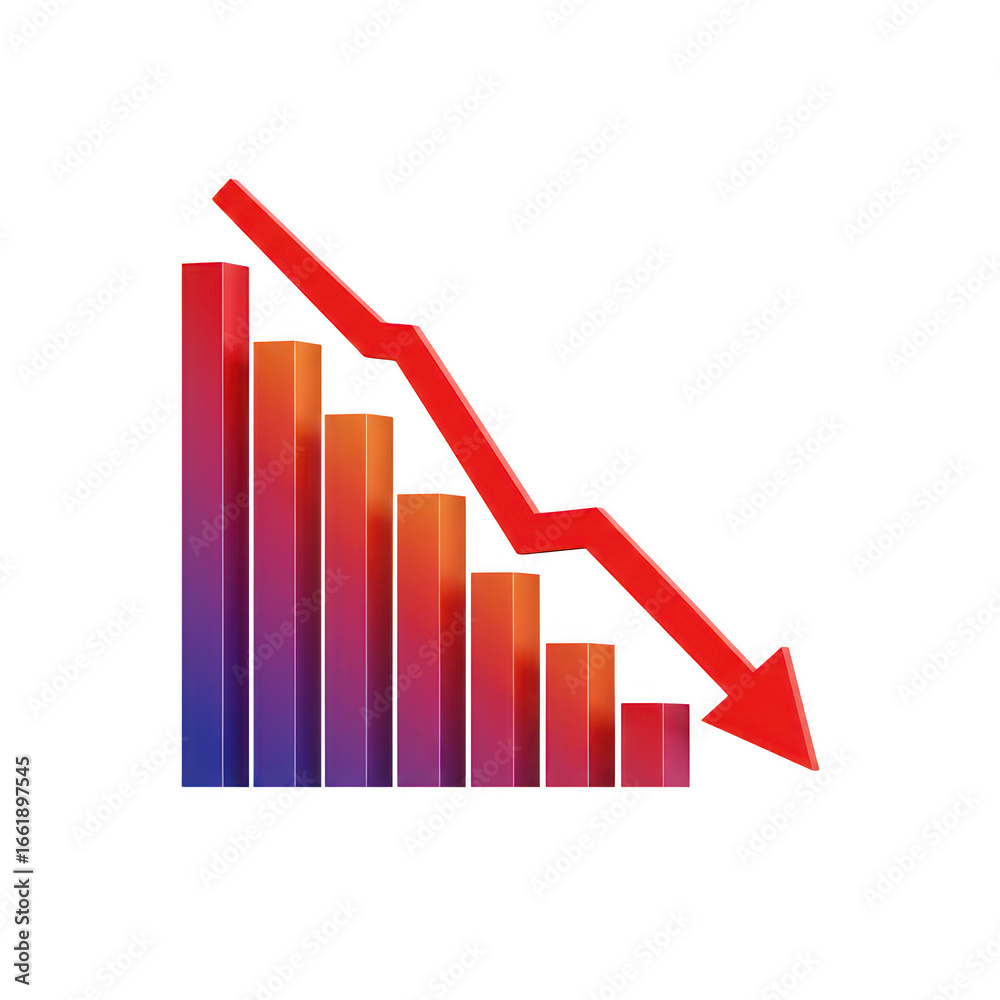 Red arrow graph showing decline isolated on transparent background Red arrow graph showing decline isolated on transparent background