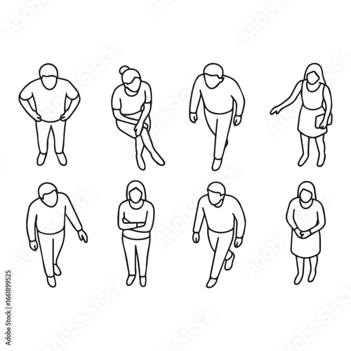 Architectural People Drawings – Top View Human Figures for Floor Plans, Elevations and Sections Vector Illustration