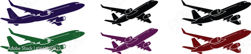 Collection of six colorful grunge airplanes in different colors and positions