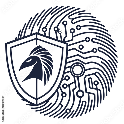 Vector art of secure digital identity concept with eagle shield and fingerprint