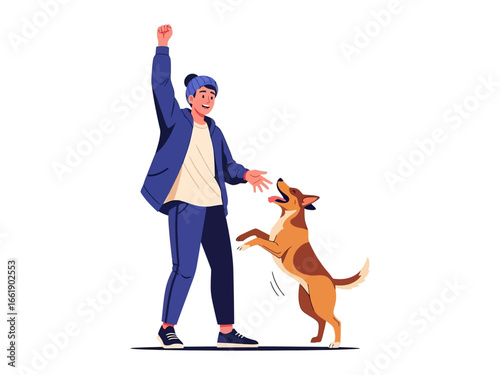 Man and Canine's Playtime: A person and their loyal dog engage in a delightful play session, showcasing the bond of companionship through a playful interaction.